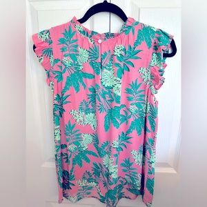 LOFT Palm Leaf Tropical Flutter Sleeve Blouse